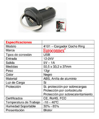 Carregador de cotxe USB, 5V 1A, amb anella