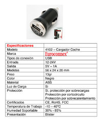 Cargador de coche USB, 5V 1A