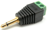 3.5mm, Mono plug, Gold plated, with terminals