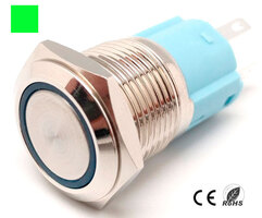 Pulsador Anti-vandálico, OFF-(ON) SPDT, LED 12V Verde