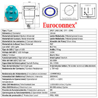 16mm. self reset pushbutton OFF-(ON) with ring LED, 5 solder pin 220V.,BLUE