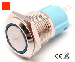 Ver informacion sobre 16mm. self reset pushbutton OFF-(ON) with ring LED, 5 solder pin 220V.,RED
