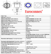 Polsador Anti- vandàlic, OFF-(ON) DPST, LED 12V Blau