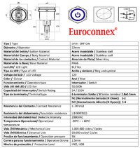 Interrupteur anti-vandale, OFF-ON DPST, LED et symbole 12V Bleu