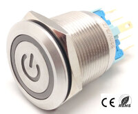 Ver informacion sobre 22mm. self locking pushbutton, with the picture, with ring LED, 6 solder pin 12V.