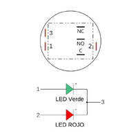 22mm. self locking pushbutton, w/ picture, w/ring LED, 6 solder pin 12V. 2 color LED Green/Red