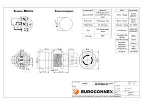 Emergency switch 24.5mm, stainless steel 19mm DPDT