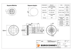 Seta emergencia 32mm, acero inoxidable SPDT