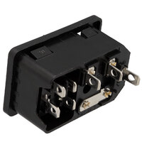 Panel Mount AC socket W/ fuse, Terminal 4,8mm. Black switch button