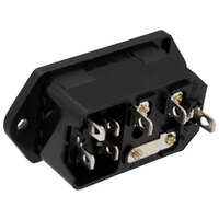 Screwed panel mount C14 AC socket W/ fuse, Terminal 4,8mm. Black switch button