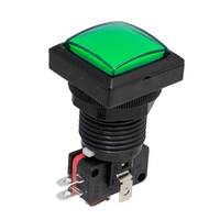 Bouton poussoir lumineux vert style arcade, 25x25mm, Ø24mm, 16A/250V AC