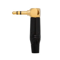 Ver informacion sobre Conector Jack 3.5mm 3cont. dorado acodado  - manguito negro