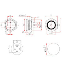 Pulsador Metàl·lic Ultra Curt [12.5mm] de Ø19mm amb LED Blau - 12V, Connexió de 4 Pins per a Soldar