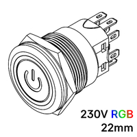 Ver informacion sobre Pulsador 22mm Momentaneo[OFF-(ON)] | 230V RGB | Standby symbol