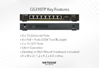Smart Managed Pro Switch 8 puertos Gigabit POE+ (Max 30W puerto) + 2 puertos SFP formato sobremesa