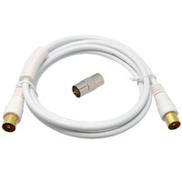 Ver informacion sobre Conjunto cable de antena COAXIAL 2,5m blanco con ferritas Macho - Macho y adaptador Hembra - Hembra