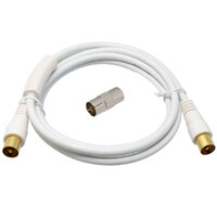 Conjunto cable de antena COAXIAL 2,5m blanco con ferritas Macho - Macho y adaptador Hembra - Hembra