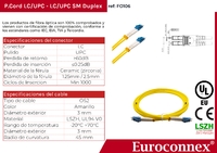 Cable de fibra òptica LC/UPC a LC/UPC Monomode Duplex, 2m