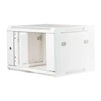 19" Armario rack 6U, Ancho:570mm, Fondo:450mm, Puerta Cristal con perforado hexágono, blanco