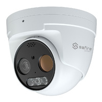 Ver informacion sobre Cámara térmica Dual IP Turret Safire Smart - Sensor térmico 256x192 VOx | Lente 7 mm - Sensor óptico 1/2.7” 5 Mpx | Lente 8 mm - AI clasificación de humano y vehículo