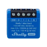 Shelly 1 Mini Gen3 - WiFi 2.4 GHz IEEE802.11 b/g/n / Bluetooth - Interruptor inteligente  - Soporta alimentación AC - Ofrece contactos secos - Compatible con Alexa y Google