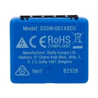 Shelly 1 Mini Gen3 - WiFi 2.4 GHz IEEE802.11 b/g/n / Bluetooth - Interruptor inteligente  - Soporta alimentación AC - Ofrece contactos secos - Compatible con Alexa y Google