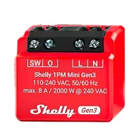 Ver informacion sobre Shelly 1PM Mini Gen3 - WiFi 2.4 GHz IEEE802.11 b/g/n / Bluetooth -  Interruptor inteligente  - Soporta 110 - 240 VCA / 24 - 30 VCC - Contacto NA, 1 polo, contacto µ - Compatible con Alexa y Google