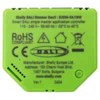 Shelly DALI Dimmer Gen3 - WiFi 2.4 GHz IEEE802.11 b/g/n - Bluetooth - Regulador intensidad de luminarias DALI - Soporta 110-240 V - Efectos predefinidos - Compatible con Alexa y Google