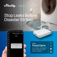 Shelly Flood Gen4 - WiFi 2.4 GHz / Bluettoh / Zigbee / Matter - Sensor de inundación - Pilas 4X AA - Apto para domótica de viviendas  - Compatible con Alexa y Google
