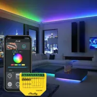 Shelly Controlador RGBW para tiras LED - WiFi 2.4 GHz IEEE802.11 b/g/n / Bluetooth - Admite cualquier tira de LED RGB/RGBW - Soporta 12V / 24V - Medición de potencia - Compatible con Alexa y Google