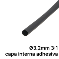 Pack de corte [1.2m] DUAL WALL ADHESIVE de tubo termorretráctil 3:1 Ø3.2mm negro – Poliolefina libre de halógeno e ignífugo [x25]