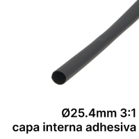 Pack de corte [1.2m] DUAL WALL ADHESIVE de tubo termorretráctil 3:1 Ø25.4mm negro – Poliolefina libre de halógeno e ignífugo [x5]